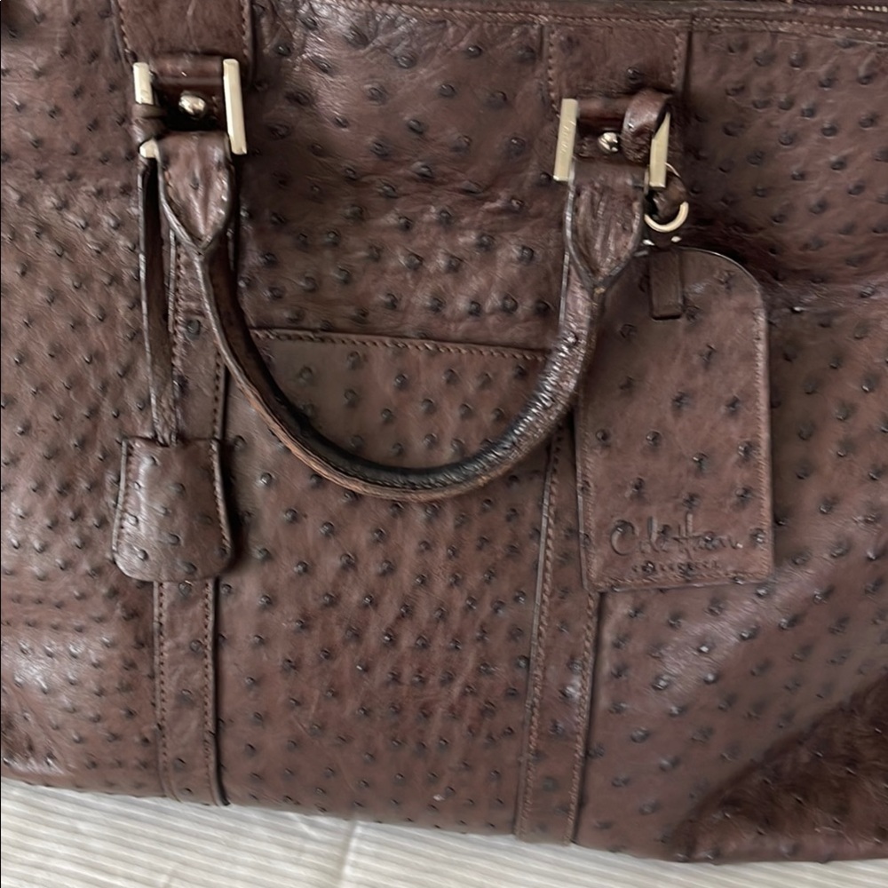 Brown Authentic Ostrich skin  Duffle bag,with Silver Hardware